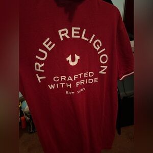 This is a true religion polo red and white